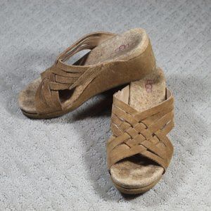 Ugg Size 9 Tan Suede & Cork Wedge Heel